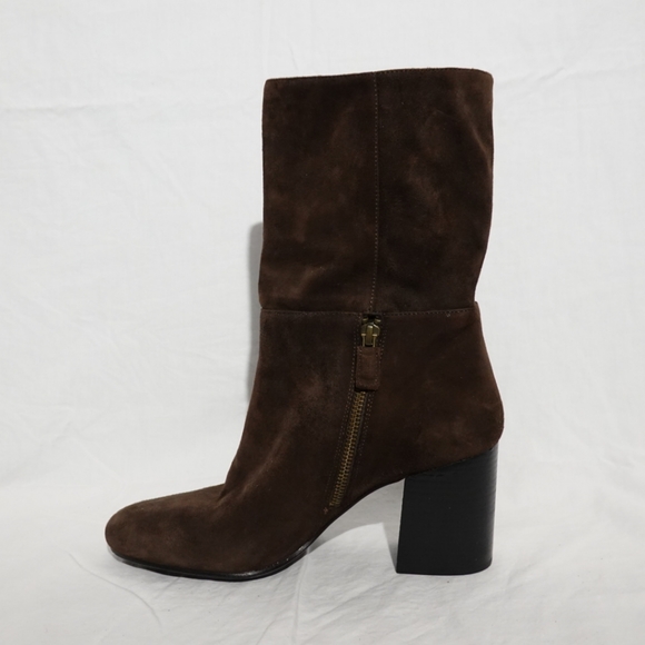 EILEEN FISHER Cinch SMOOTH Suede Block Heel Mid Boot Dark Brown, size 9 - Picture 5 of 7